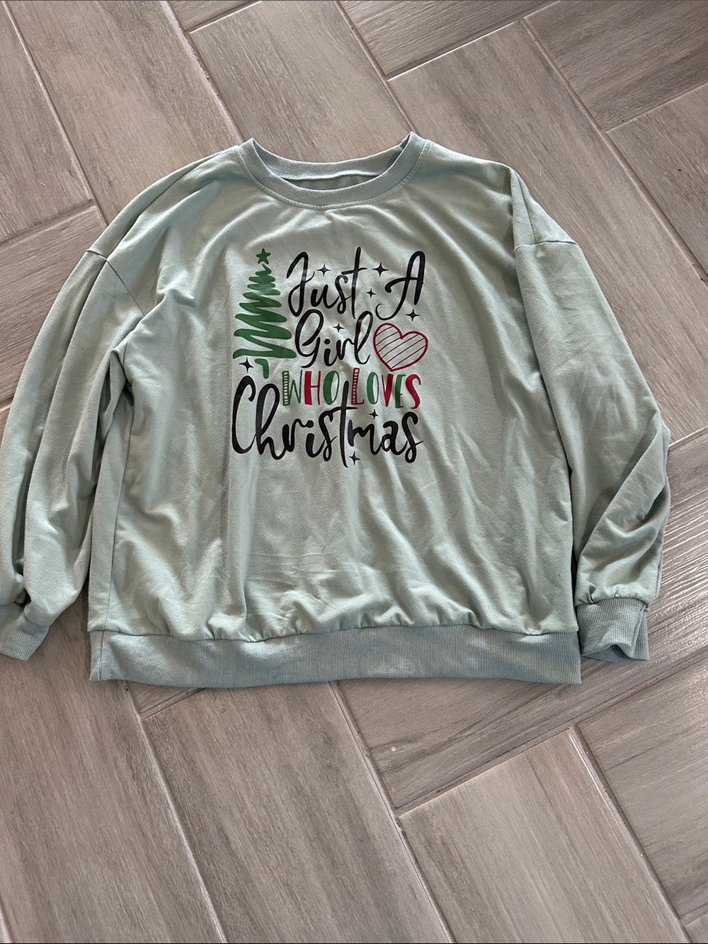 Light Green 'Just A Girl Who Loves Christmas' Graphic Sweatshirt